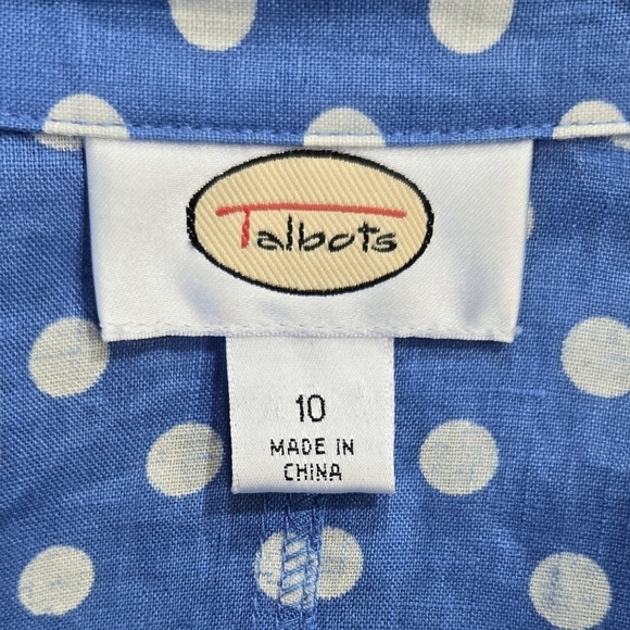 Talbots 100% Linen Blue White Polka Dot Button-Up Jacket Lightweight Pockets - Picture 7 of 9